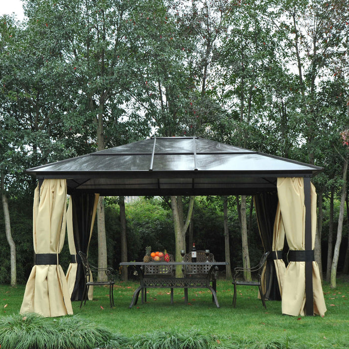 Outsunny 12' X 14' Hardtop Gazebo, Outdoor Gazebo Canopy Sun Shelter Waterproof With Aluminum Frame, Polycarbonate Panels Rooftop, Sidewalls, And Mosquito Netting