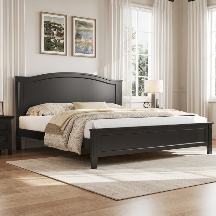 Benson Full Size Solid Wood Platform Bed with Stylish Headboard, Black