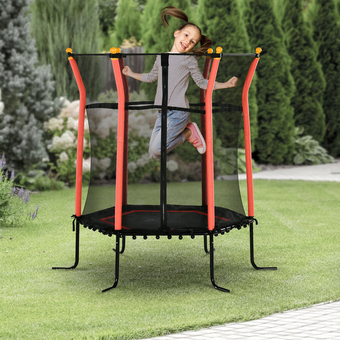 Soozier 63\" Kids Trampoline Mini Indoor Bouncer Jumper with Enclosure Net Elastic Thick Padded Pole Gift for Child Toddler Age 3-10 Years Old Red