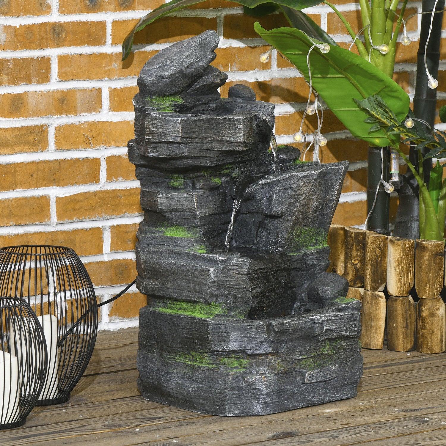 【新作】 Fontaine Birdie Outsunny 4-tier Rock Outdoor Fountain, Led Lights, Resin