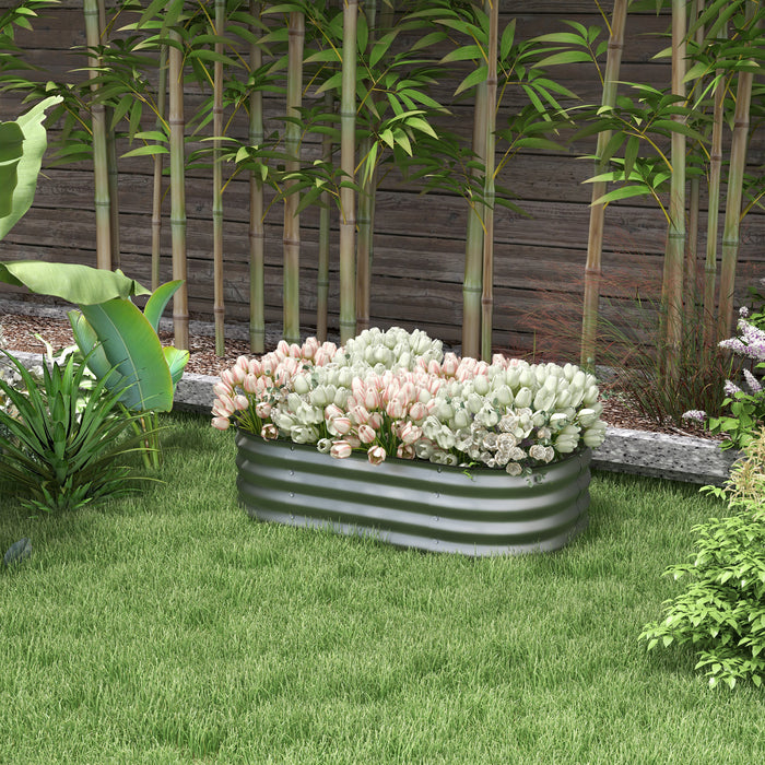 Outsunny 3.4' X 2' X 1' Galvanized Raised Garden Bed Kit, Metal Elevated Planter Box With Safety Edging, Easy Diy For Growing Flowers, Herbs, Succulents, Silver