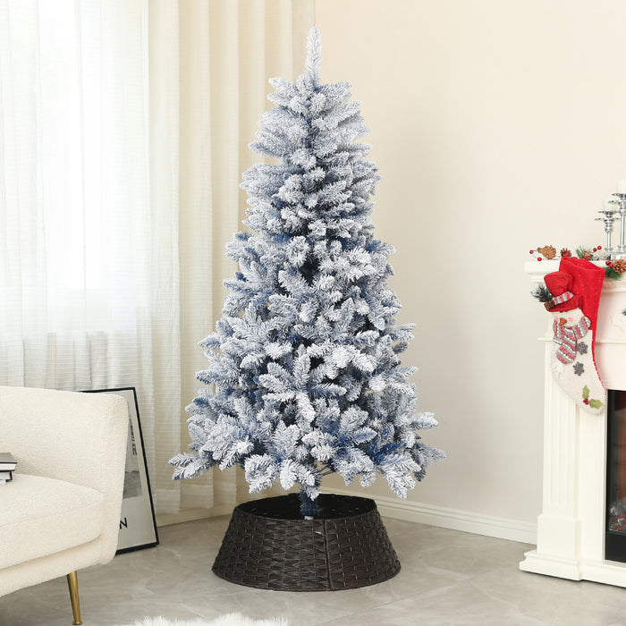 Homcom 5 Ft Artificial Christmas Tree With Snow Flocked Branches, Hinge