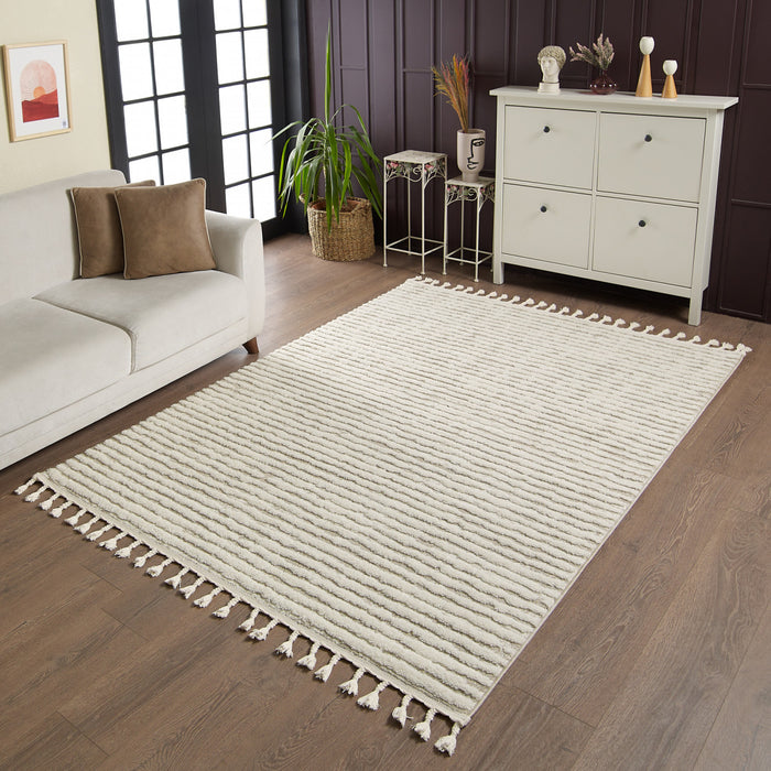 Quinto Beige Waves Shag Area Rug - 6'3\" x 9'