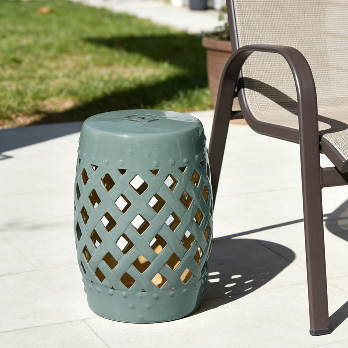 Outsunny 13\" x 18\" Outdoor Ceramic Garden Stool, Blue