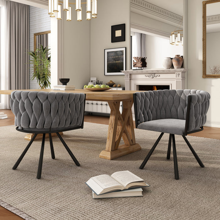 Amelia Velvet Swivel Dining Chairs with Tufted Upholstered and Metal Legs Set of 2, Grey