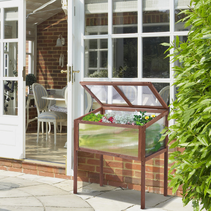 Outsunny 35\" X 20\" X 36\" Wooden Cold Frame Greenhouse, Garden Portable Raised Planter For Outdoor Indoor Use, Brown
