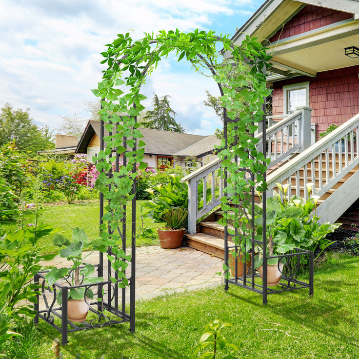 Outsunny 6.8ft Decorative Metal Garden Arch With 2 Planter Boxes Outdoor