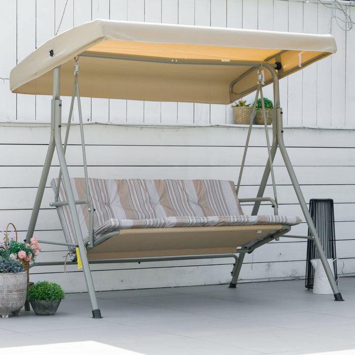 Outsunny 3-Seat Patio Swing Chair, Outdoor Porch Swing Glider, Light Brown