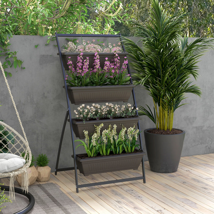 Outsunny 4-tier Vertical Raised Garden Bed With 4 Planter Boxes, Outdoor Plant Stand Grow Container With Leaking Holes For Balcony Patio Outdoor, Brown