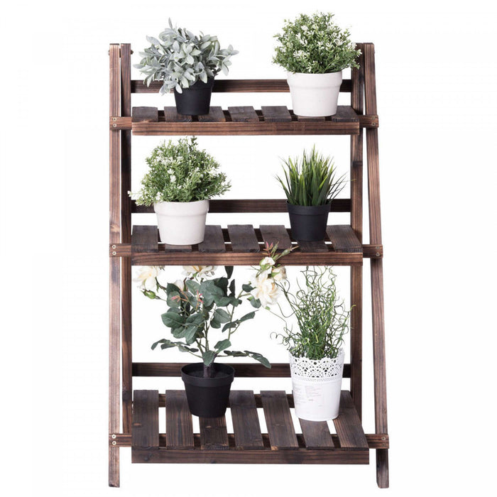 Costway 3 Tier Outdoor Wood Design Flower Pot Shelf Stand Folding Display Rack Garden