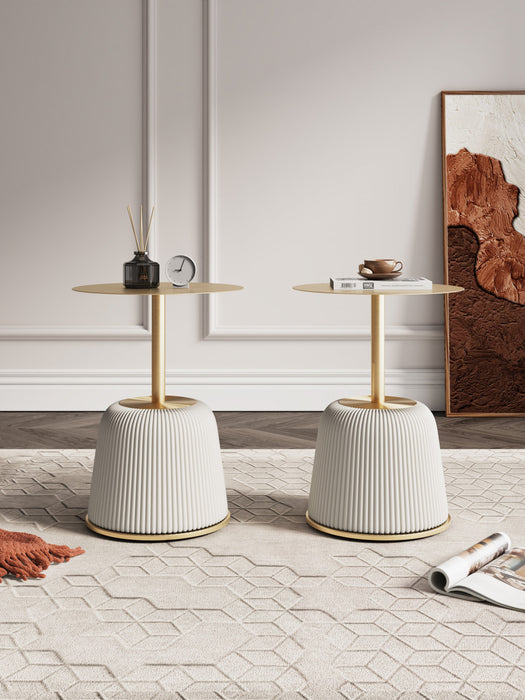 Anderson Modern Metal Top Upholstered End Table in Cream - Set of 2