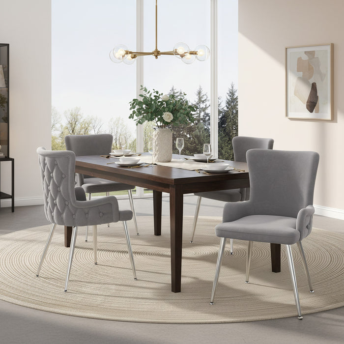 Luna Velvet Dining Chairs with Tufted Upholstered and Gold Metal Legs Set of 4, Grey