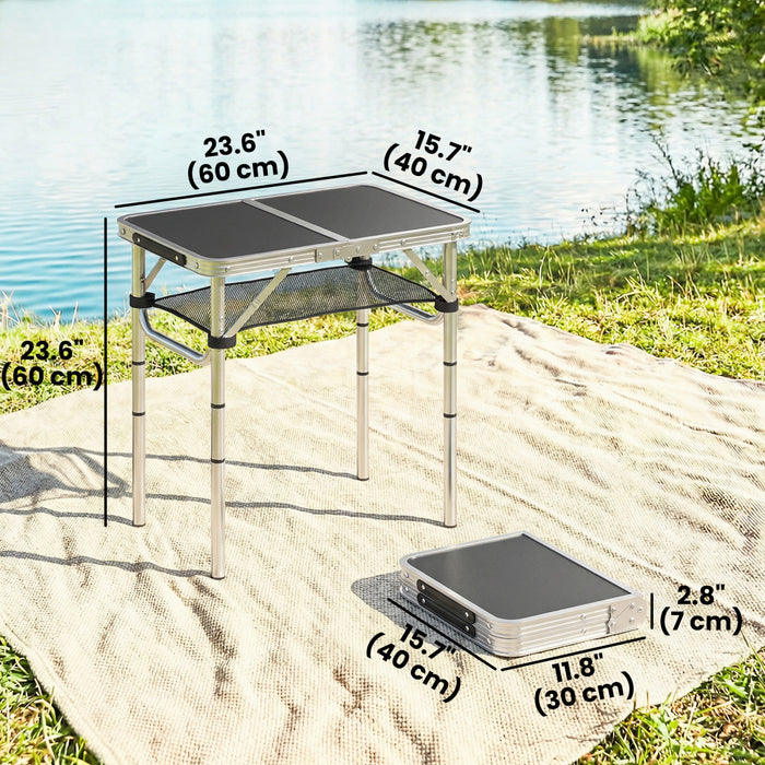 Outsunny 2ft Folding Camping Table, Picnic Table with Storage Layer, Black