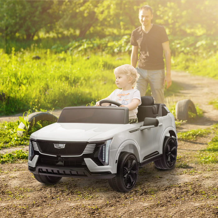 Qaba 2-seater Powered Ride-On Truck, 12v Cadillac Escalade Licensed Battery Powered Kids Electric Car With Remote Control, 4 Spring Suspension Wheels, Lights, Music Horn, For 3-8, White
