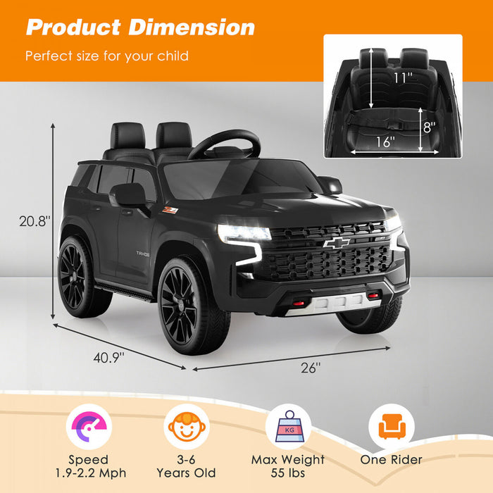 12v Kids Ride On Car Chevrolet Tahoe Electric Truck Suv Remote W/ Light & Music Black