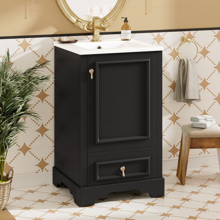 Harper 20 Inch Compact Modern Bathroom Vanity with Ceramic Sink, Black