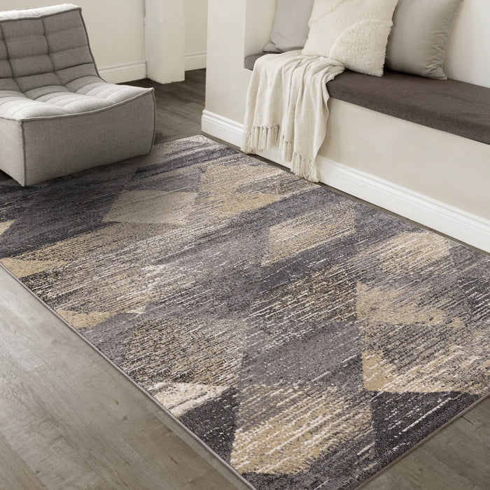 Dayton Grey Beige White Distressed Diamond Pattern Rug, 7'10\" x 10'6\" Indoor Area Rug