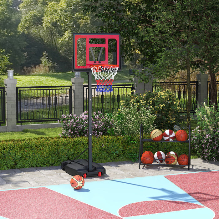 Qaba Basketball Hoop For Kids, Height Adjustable 6.6-8.5ft Basketball Net Indoor Outdoor, Portable Basketball Hoop With Weight Bag, For Kids 6+ Years, Red