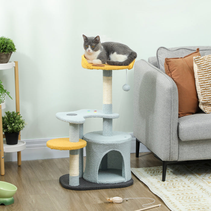 PawHut Cat Tree, 31.5 inch Cat Tower for Indoor Cats with Plush Perch, Gamepad Shaped Platform, Condo, Sisal Scratching Post and Toy Ball, Blue