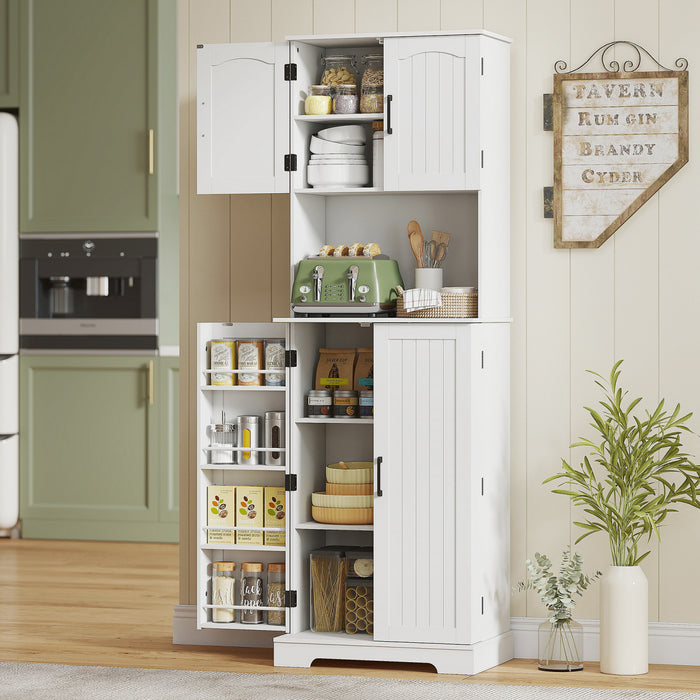 HOMCOM 71.5\" Tall Pantry Cabinet, Kitchen Cupboard with Spice Racks, White