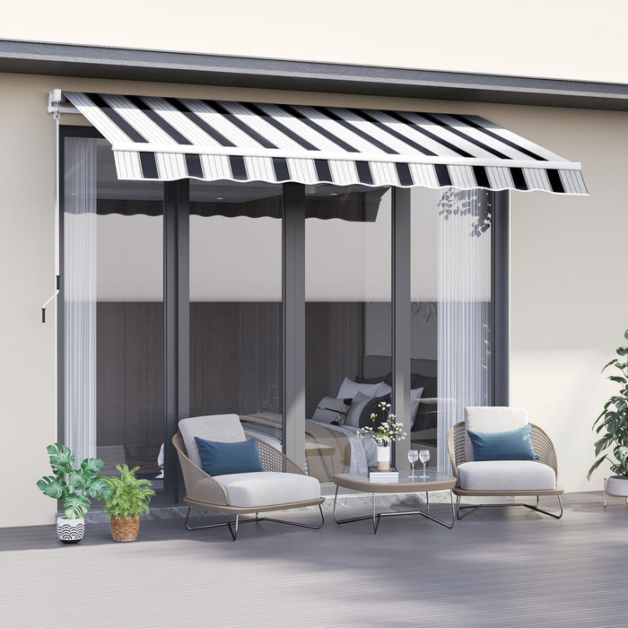 Outsunny 8' x 7' retractable awning, patio awnings, sunshade shelter with 280g/m² Uv & Water-resistant Fabric And Aluminum Frame For Deck, Balcony, Yard, Blue And White
