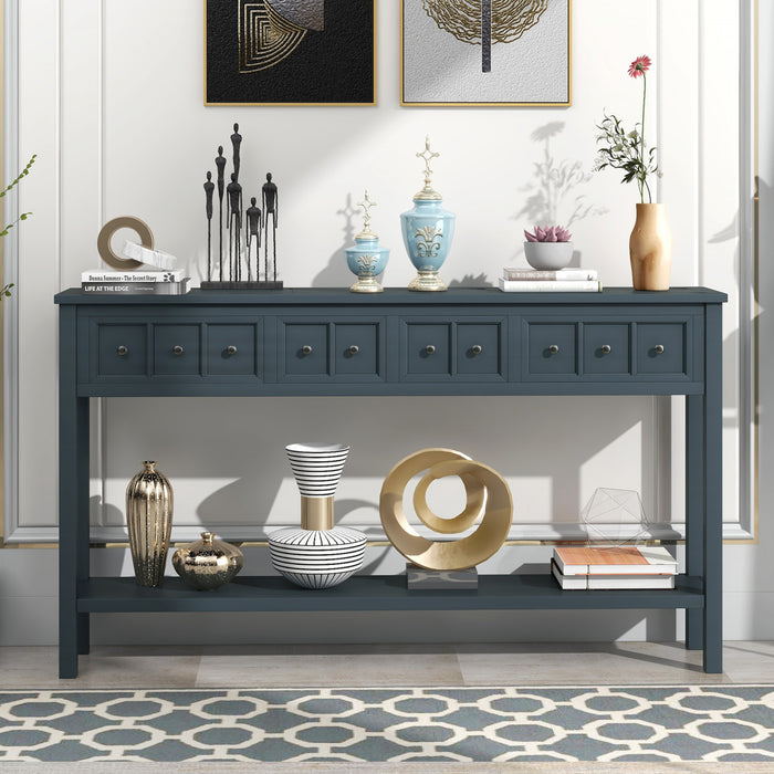 Michael Solid Wood Console Table For Entryway With Storage Drawers And Bottom Shelf - Blue