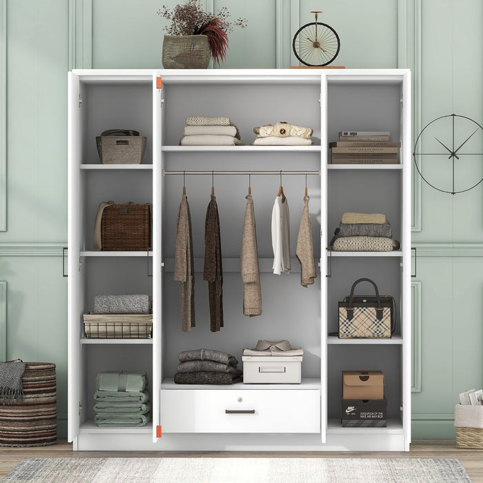 Christ 59.2\" 4-door Wooden Wardrobe With Drawer And Hanging Storage, White