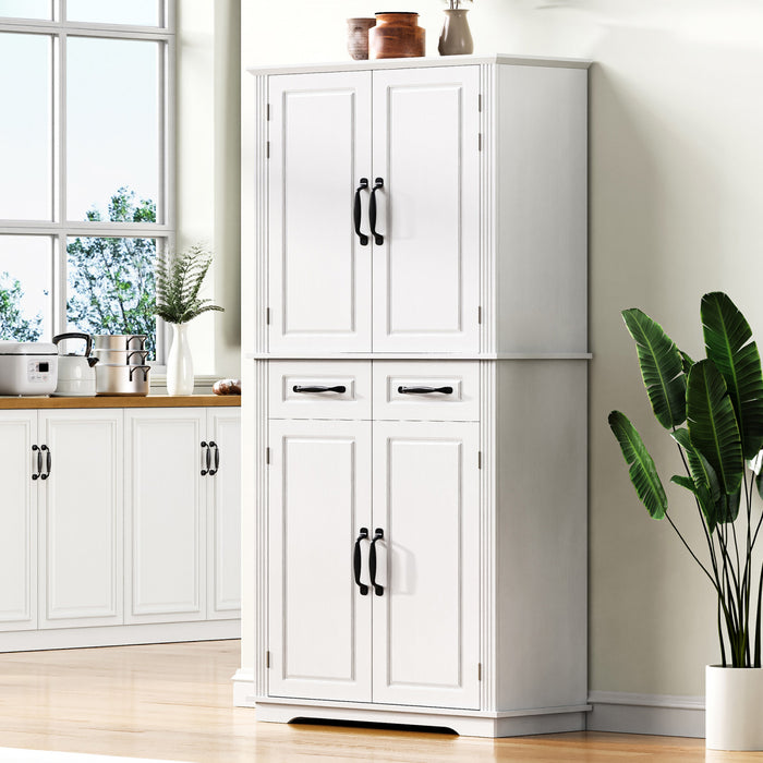 Fabian 72\" Adjustable Shelves Pantry Cabinet With Pull-out Organizers - White