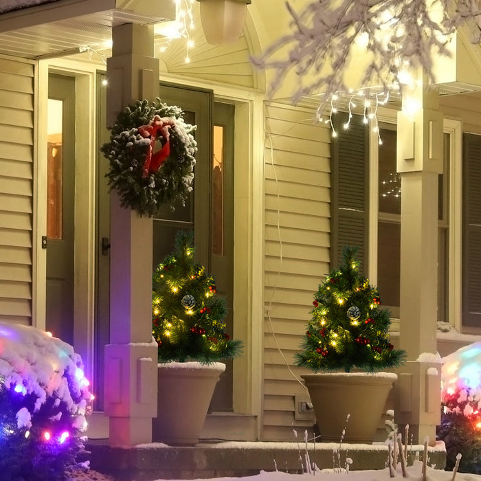 Homcom 2.5ft 2 Pieces Prelit Artificial Christmas Tree With 24 Warm White Led Lights And 70 Tips