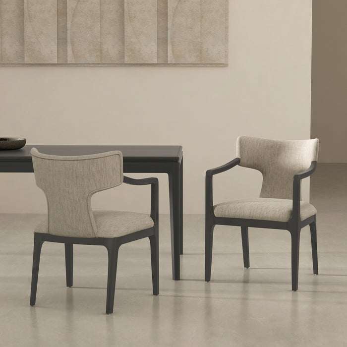 Eloria Mid-Century Modern Chenille Wood Armchair in Taupe