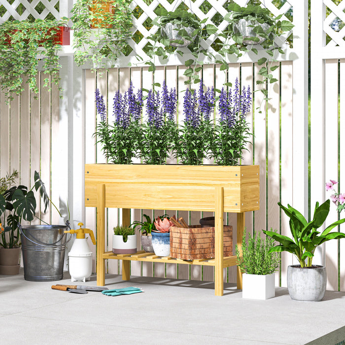 Outsunny Raised Garden Bed, Planter Box W/storage Shelf, Natural Wood