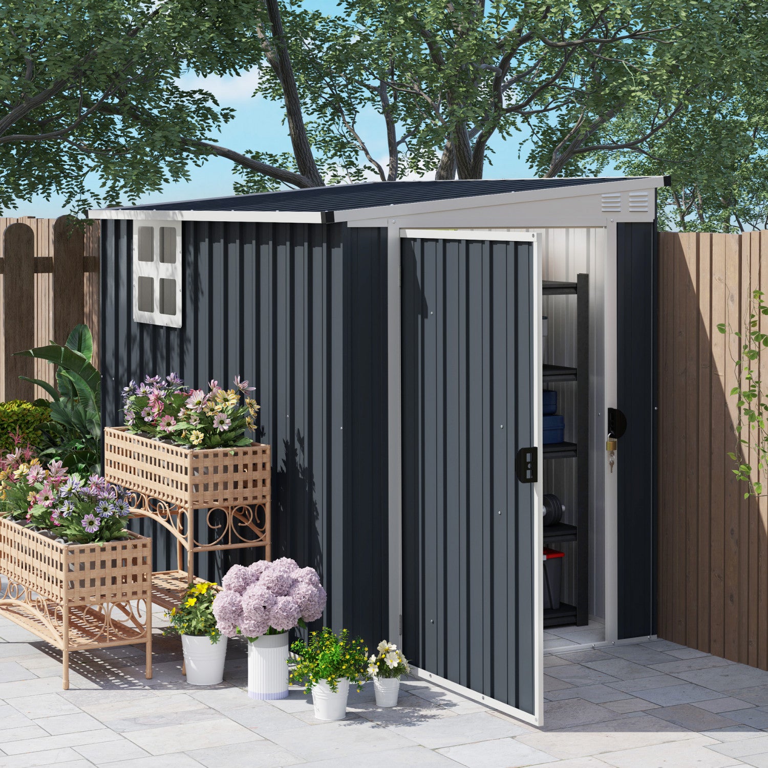 Outsunny 4' X 8' Metal Tool Shed, Outdoor Shed With Window And 2