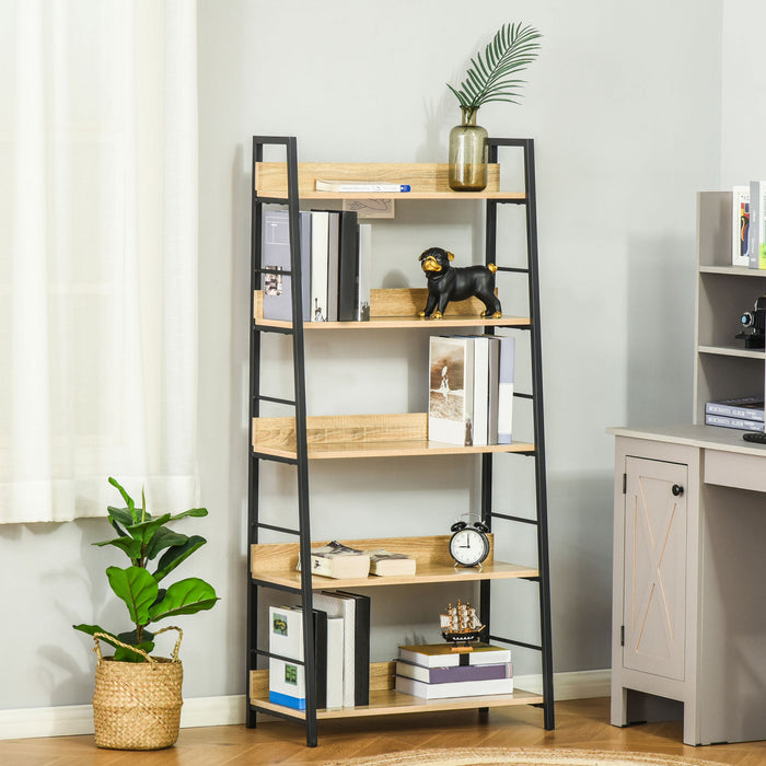 HOMCOM Modern 5-Tier Bookshelf Storage with Metal Frame Wooden Bookcase