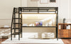 Cherry Twin Loft Space-saving Metal Bed With Desk, Led Light - Black | Cherry – Lit Mezzanine Simple En Metal, Design Compact Avec Bureau Et Eclairage Del – Noir
