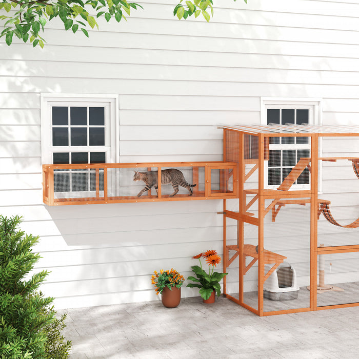 PawHut Catio Outdoor 79\"L Cat Tunnel, Cat Enclosure DIY L- Shape with Extendable Design, Kitty shelter with Weather Protection, Removable Door, Orange