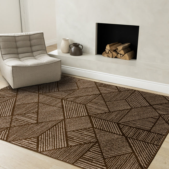 Covington Brown Taupe Striped Geometric Design Rug, 5'3\" x 7'7\" Indoor Area Rug