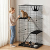 PawHut 3-Tier Cat Cage Indoor, Detachable Metal Wire Kennel with 3 Lockable Doors, Hammock, 2 Ladders, Platforms, Bottom Tray and Cushions for 1-2 Kittens, Black