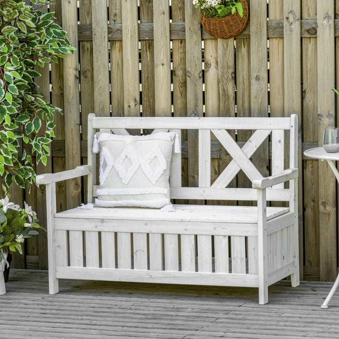 Outsunny 2-seater Wooden Outdoor Bench With 29 Gal Storage Box, White