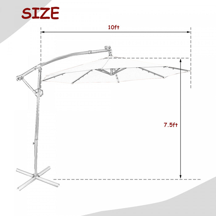 Costway 10FT Patio Offset Umbrella Solar LED 360degrees Rotation Burgundy