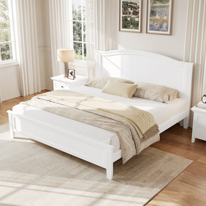 Benson Queen Size Solid Wood Platform Bed with Stylish Headboard, White