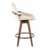 LumiSource Cosmo Faux Leather Mid-Century Modern Counter-Height Stool - Walnut/Cream|Tabouret moderne du milieu du 20e siècle Cosmo de hauteur comptoir en similicuir - noyer et crème