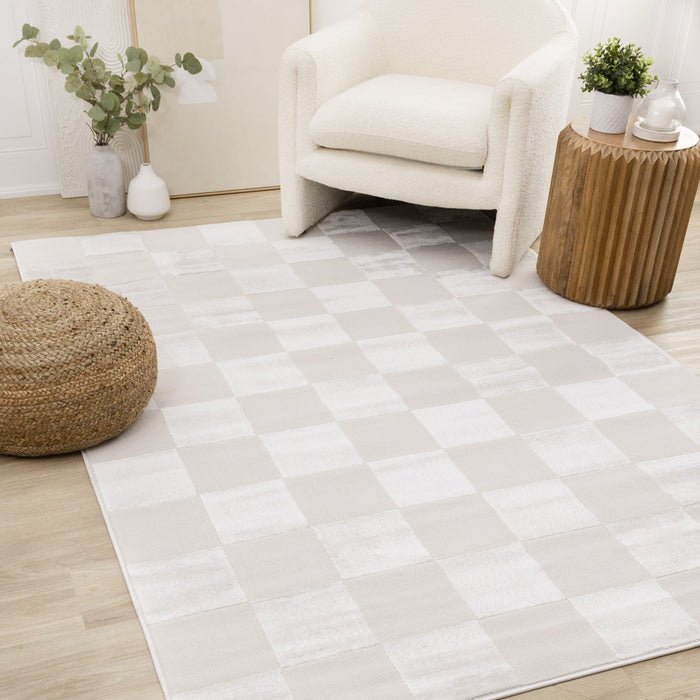 Leonardo White Grey Checkered Area Rug - 6'7\" x 9'6\"