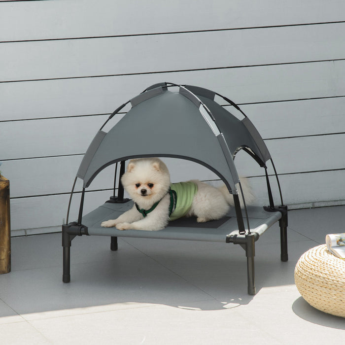 Pawhut Elevated Dog Bed With Canopy, Portable Raised Dog Cot For S Sized Dogs, Indoor & Outdoor, 25\" X 18\" X 24\", Grey