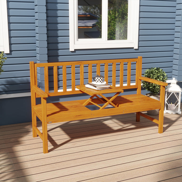 Outsunny Outdoor Bench With Liftable Middle Table, 60\" Wood Garden Bench