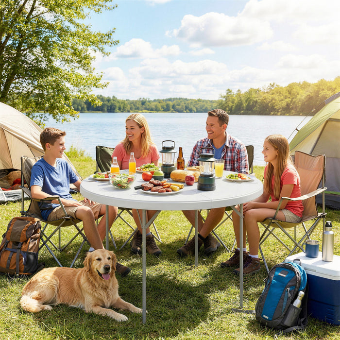 Outsunny 4ft Folding Picnic Table with Anti-Slip Foot Pads, White