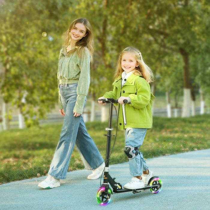 Qaba Scooter For Kids Ages 3-8, Folding Lightweight Kick Scooters With Light Up Wheels, 4 Levels Adjustable Handlebar, Rear Brake & Handbrake For Girls And Boys, Black