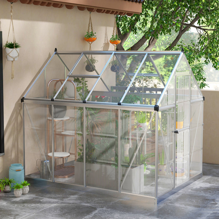 Outsunny 6' X 8' Polycarbonate Greenhouse Walk-in Green House, Silver
