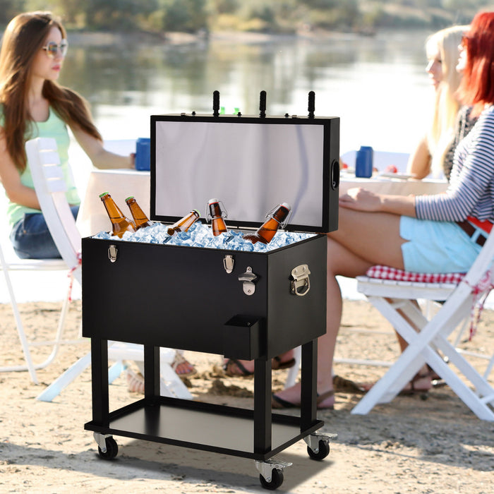 Outsunny 68 Quart Rolling Cooler Cart Ice Beer Beverage Cooling Bin, Silver