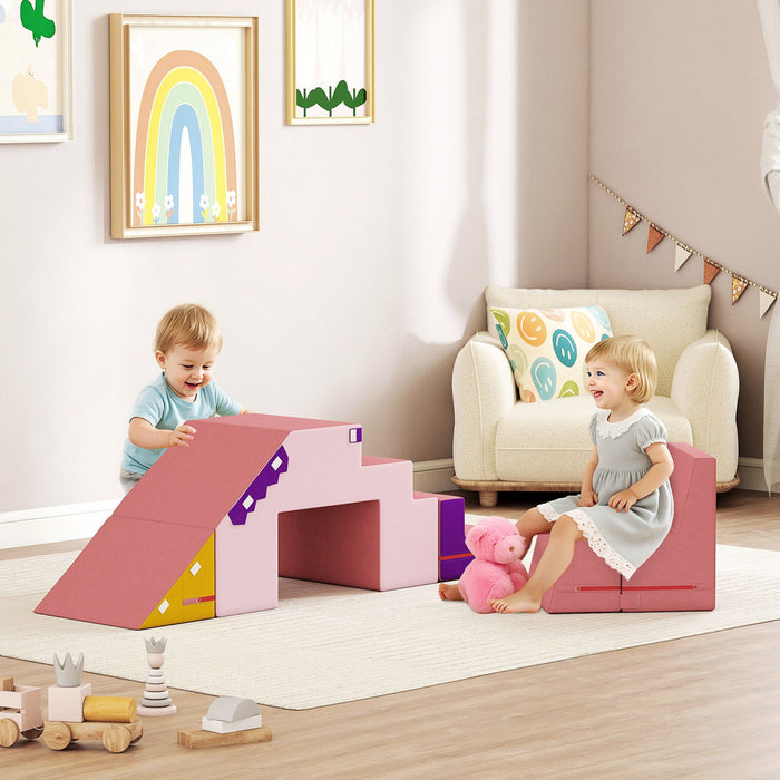 Qaba Climbing Foam Blocks For Toddlers, 2-piece Soft Play Foam Climbing Toys With Detachable Cover, Indoor Climb And Crawl Activity Playset, Pink