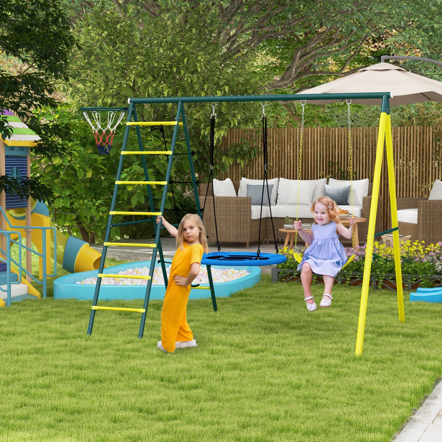 Outsunny In Swing Set For Kids With Saucer Swing, Seat